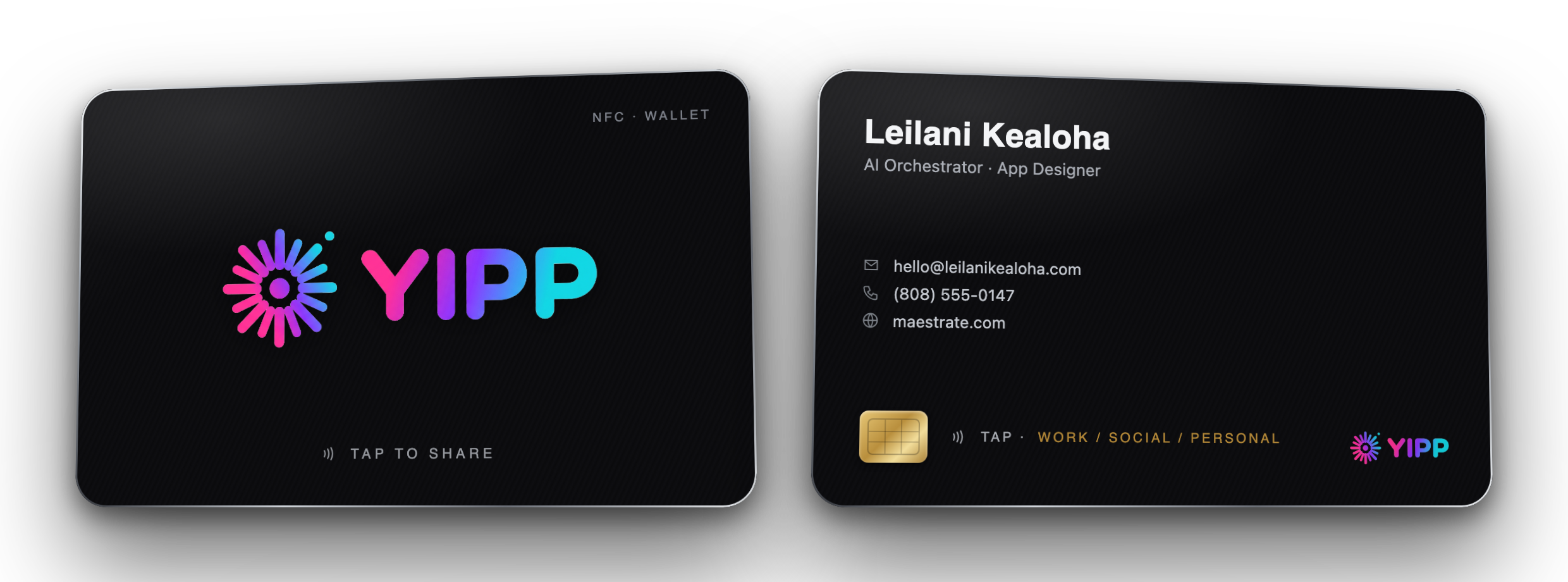 The Yipp matte-black metal NFC card, front and back